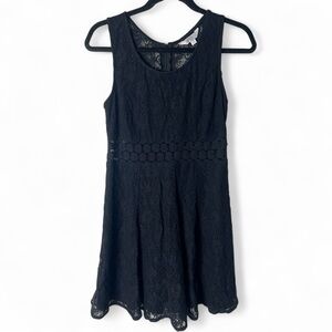 Charming Charlie Women’s Black Lace Fit & Flare Dress floral crochet waist Sz. M